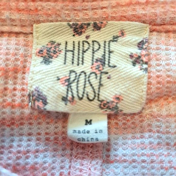 Hippie Rose Pink Tie-Front Waffle Knit Top Size Medium - Picture 5 of 6